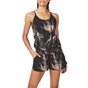 Sweaty Betty Horizon Playsuit Romper Athletic Metallic Black Floral size Small